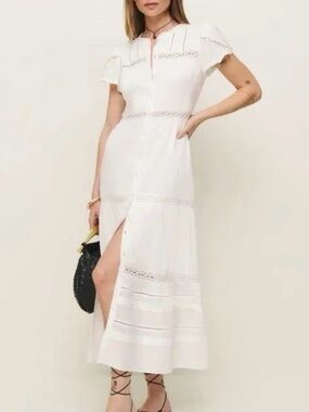 NWT Reformation Women's Zebrina White Button-Front Midi Dress Size 0